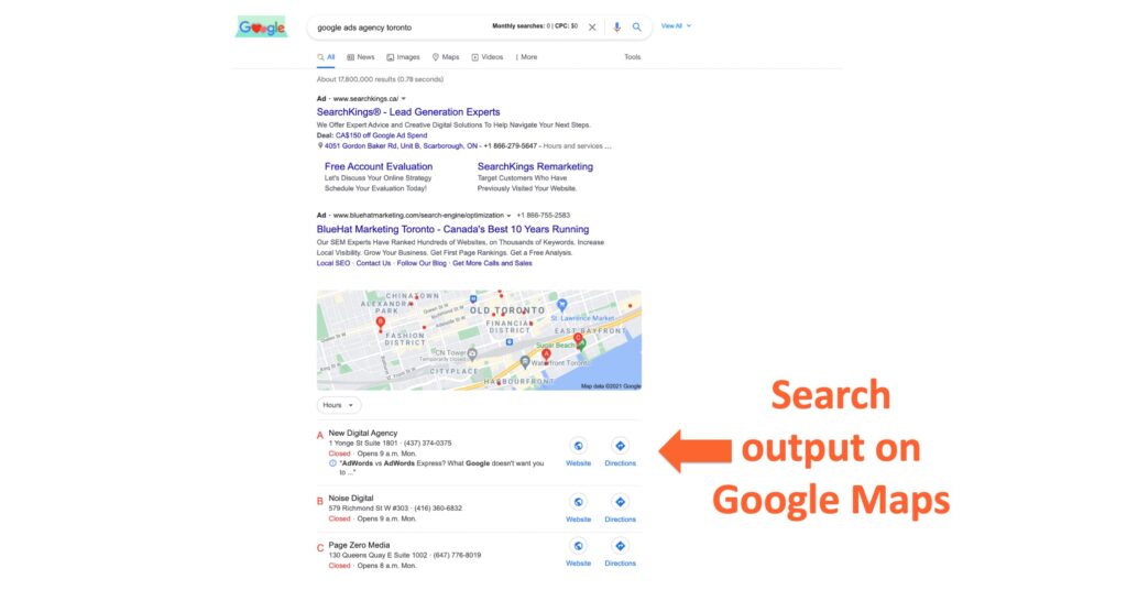 Google Maps Search Output