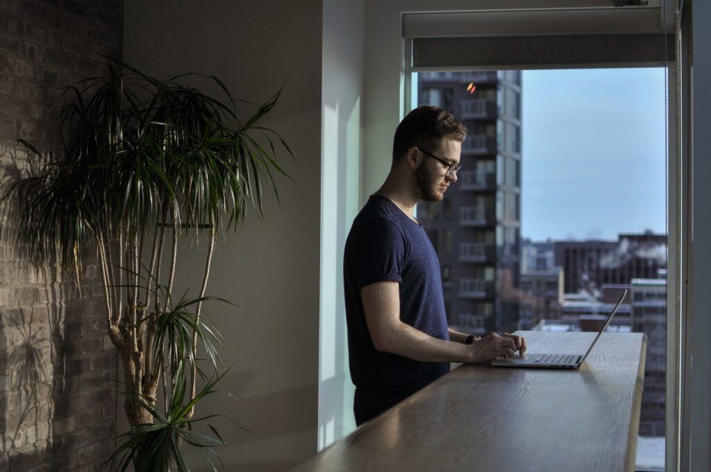 man using laptop