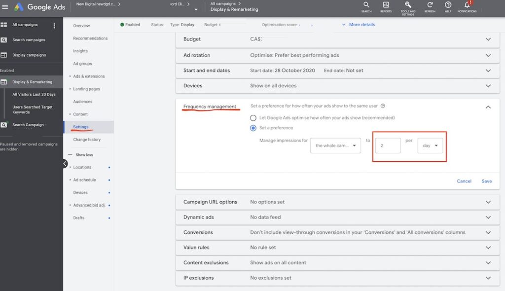 frequency capping in Google Ads