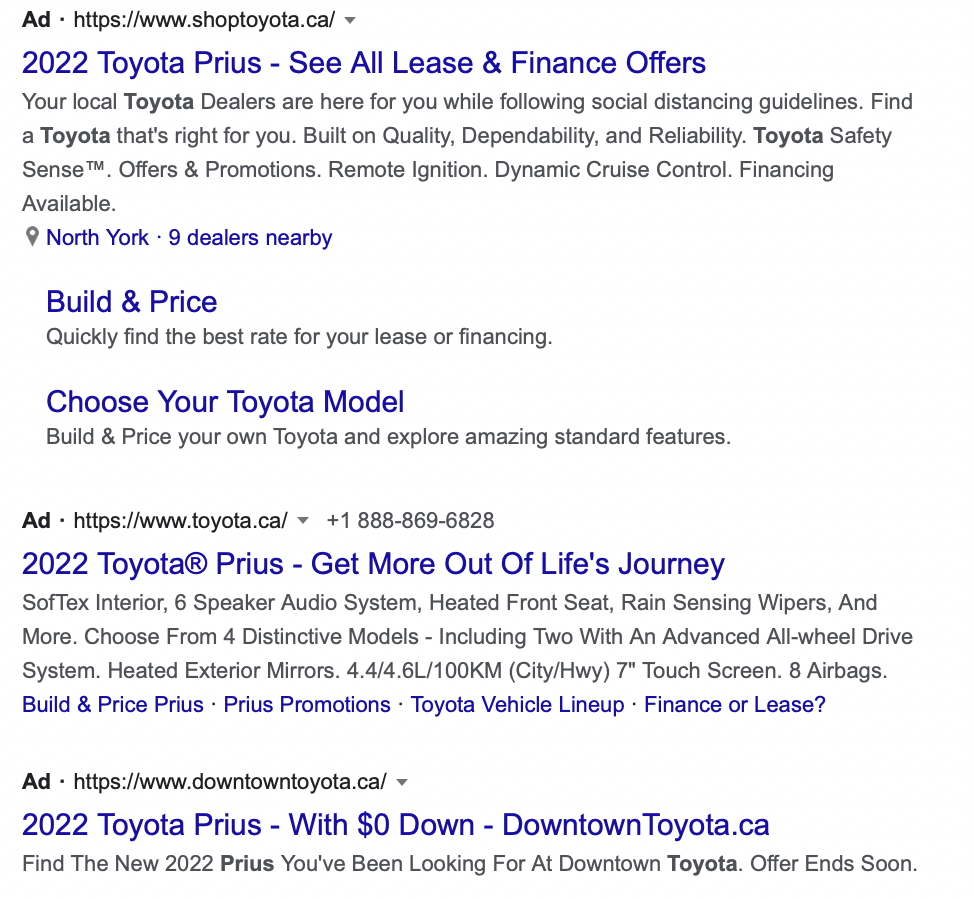 Toyota Prius google ads
