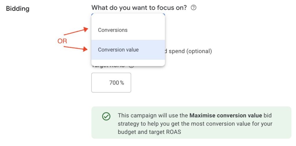 google performance max campaign bidding choices